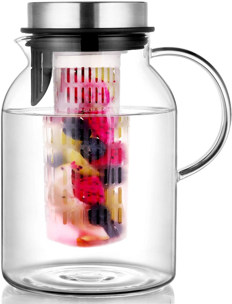 Hiware Glass Water Pitcher, Fruit Infuser Pitcher with Removable Lid, High Heat Resistance Infusion Carafe for Hot/Cold Water, Flavor-Infused Beverage & Iced Tea - 2 Qt - Image 1