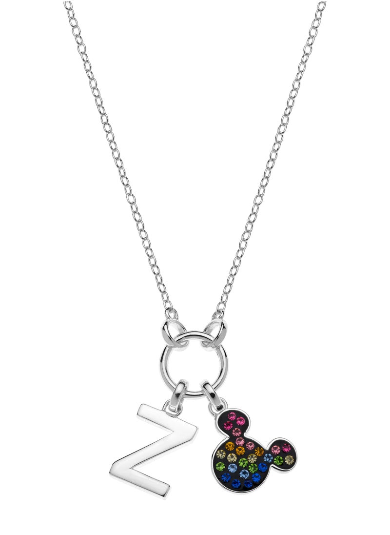 Disney - Disney Official Mickey Mouse Rainbow Crystals with Letter Pendant in 18K Sterling Silver Necklace - Image 1