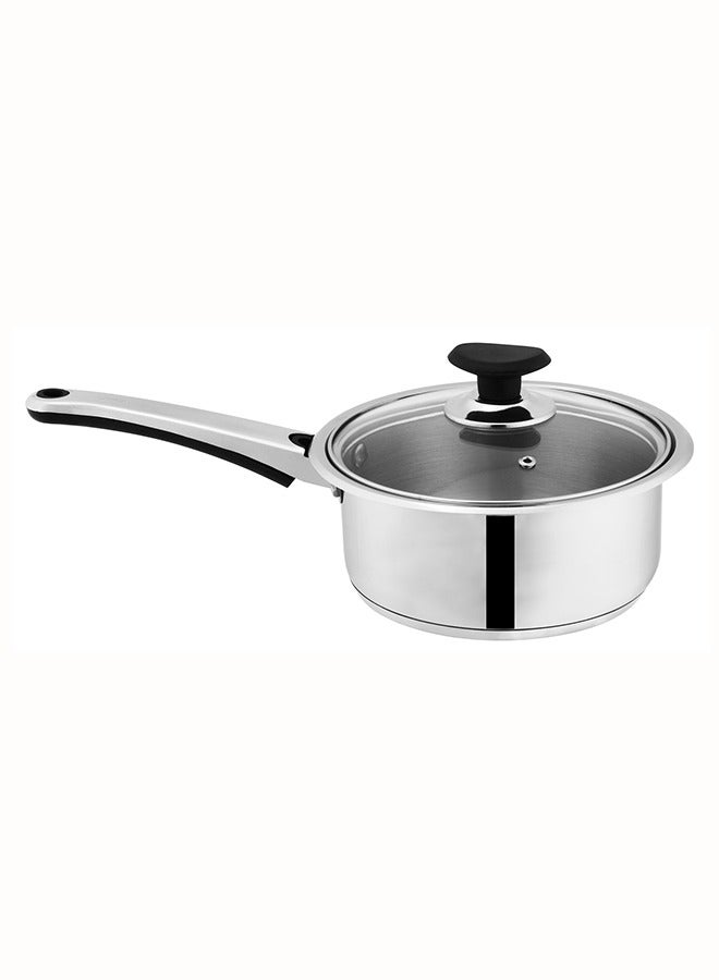 SONEX Mega Stainless Steel Sauce Pan, 18 cm (2 Ltr) with Glass Lid – Ergonomic Cool Handle, Sandwich Bottom, Sleek Modern Appearance, Ideal for Sauces, Soups & More - Image 1