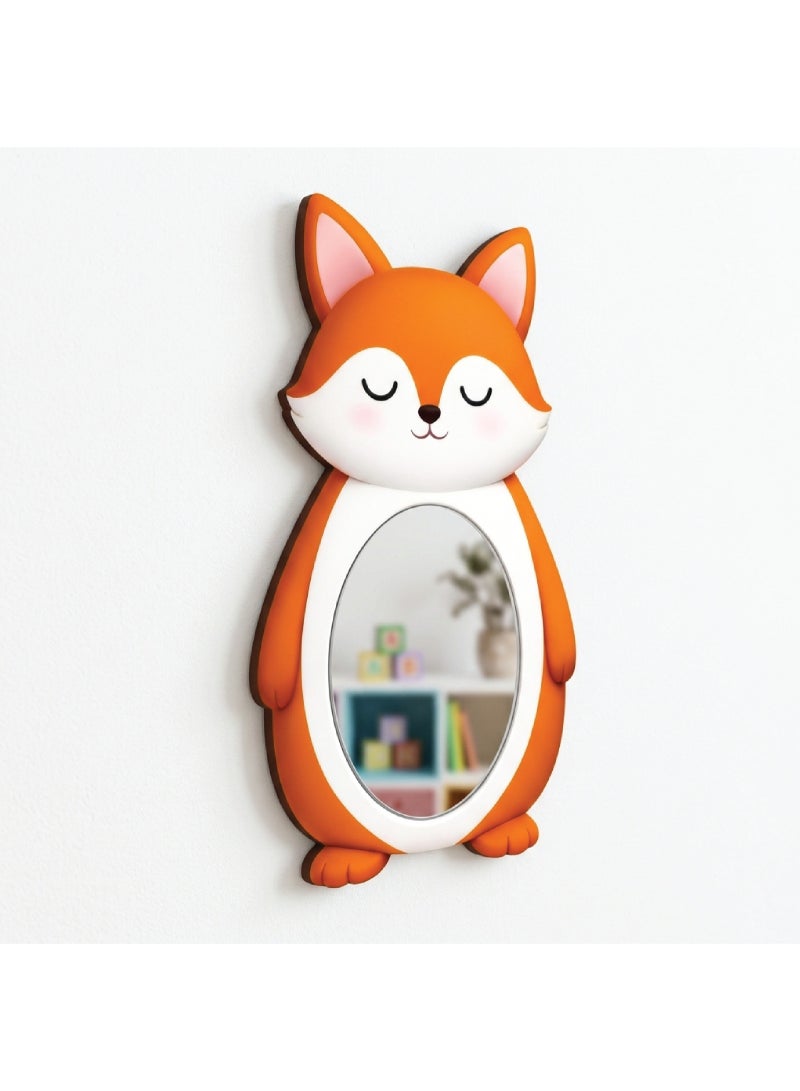 A children's wall mirror in the shape of a cartoon fox, unisex, made of high-quality wood with a cute and fun design, adds a modern decorative touch to the child's room, completely safe for toddlers and unbreakable, lightweight and easy to install to give the child's room a stylish and attractive look. - Image 1