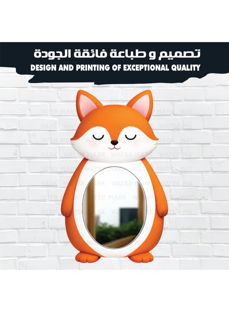 A children's wall mirror in the shape of a cartoon fox, unisex, made of high-quality wood with a cute and fun design, adds a modern decorative touch to the child's room, completely safe for toddlers and unbreakable, lightweight and easy to install to give the child's room a stylish and attractive look. - Image 2