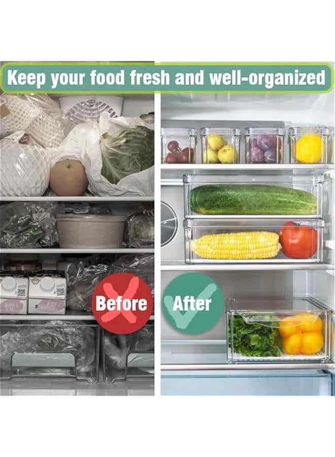تراسل حاويات تنظيم الثلاجة القابلة للتكديس مع أغطية، حاويات تنظيم وتخزين الثلاجة، حاويات بلاستيكية خالية من مادة BPA للفواكه والخضروات والمشروبات، مع صينية تصريف - Image 2