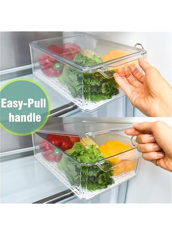 تراسل حاويات تنظيم الثلاجة القابلة للتكديس مع أغطية، حاويات تنظيم وتخزين الثلاجة، حاويات بلاستيكية خالية من مادة BPA للفواكه والخضروات والمشروبات، مع صينية تصريف - Image 3
