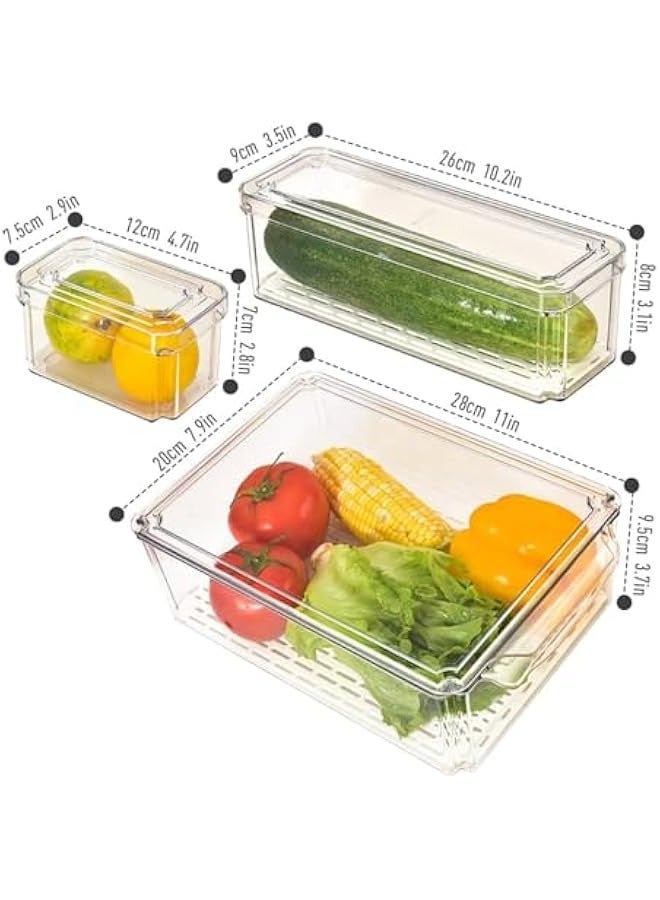 تراسل حاويات تنظيم الثلاجة القابلة للتكديس مع أغطية، حاويات تنظيم وتخزين الثلاجة، حاويات بلاستيكية خالية من مادة BPA للفواكه والخضروات والمشروبات، مع صينية تصريف - Image 4
