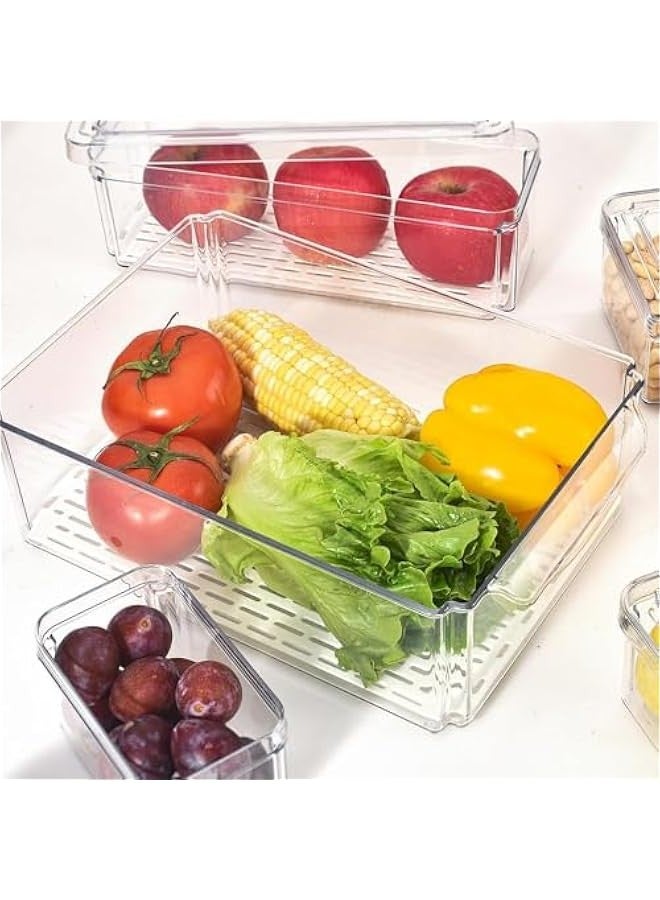 تراسل حاويات تنظيم الثلاجة القابلة للتكديس مع أغطية، حاويات تنظيم وتخزين الثلاجة، حاويات بلاستيكية خالية من مادة BPA للفواكه والخضروات والمشروبات، مع صينية تصريف - Image 5