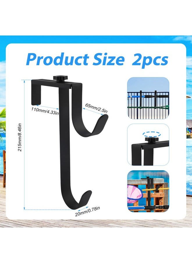 AIEX 2PCS Double Pool Pole Hooks, Adjustable Thickened Panel Rustproof Pool Fence Hooks Metal Equipment Hooks for Hanging Pool Tool Swimming Pool Accessories for Pool Fence, Skimmer,Wall (Black)  - Image 2
