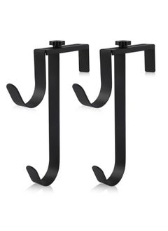 2PCS Double Pool Pole Hooks, Adjustable Thickened Panel Rustproof Pool Fence Hooks Metal Equipment Hooks for Hanging Pool Tool Swimming Pool Accessories for Pool Fence, Skimmer,Wall (Black)