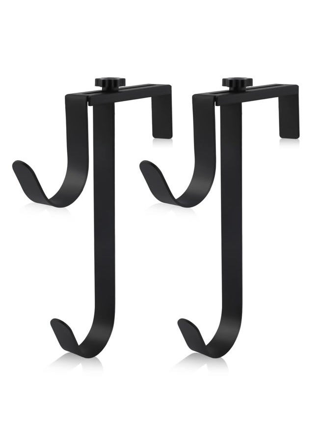 AIEX 2PCS Double Pool Pole Hooks, Adjustable Thickened Panel Rustproof Pool Fence Hooks Metal Equipment Hooks for Hanging Pool Tool Swimming Pool Accessories for Pool Fence, Skimmer,Wall (Black)  - Image 1