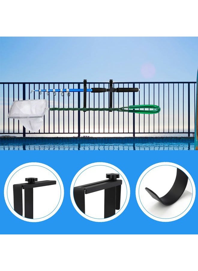 AIEX 2PCS Double Pool Pole Hooks, Adjustable Thickened Panel Rustproof Pool Fence Hooks Metal Equipment Hooks for Hanging Pool Tool Swimming Pool Accessories for Pool Fence, Skimmer,Wall (Black)  - Image 4