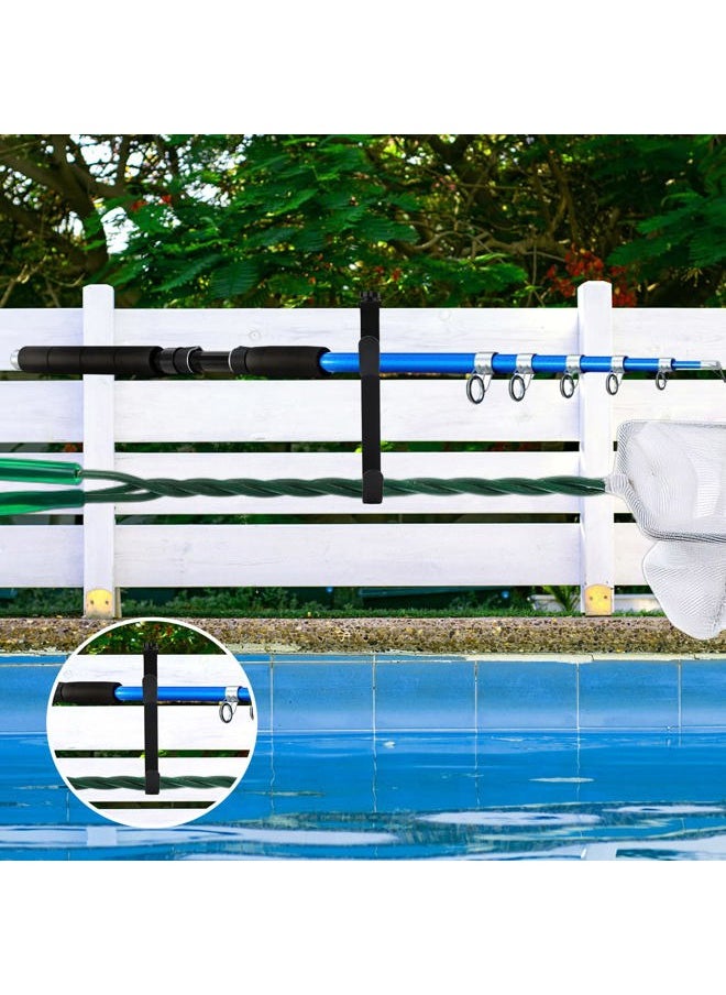 AIEX - 2PCS Double Pool Pole Hooks, Adjustable Thickened Panel Rustproof Pool Fence Hooks Metal Equipment Hooks for Hanging Pool Tool Swimming Pool Accessories for Pool Fence, Skimmer,Wall (Black) - Image 1