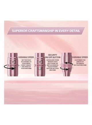 Eyebrow Makeup Tattoo Machine Kit with 15pcs Mixed Cartridges Needles for Shading Eyeliner Lip Microshading（Pink） - view 3