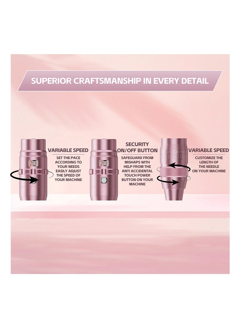 Ybeauty Eyebrow Makeup Tattoo Machine Kit with 15pcs Mixed Cartridges Needles for Shading Eyeliner Lip Microshading（Pink） - Image 3