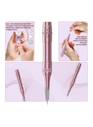 Eyebrow Makeup Tattoo Machine Kit with 15pcs Mixed Cartridges Needles for Shading Eyeliner Lip Microshading（Pink） - view 4