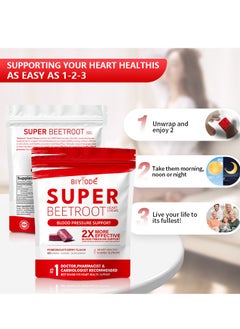 BIYODE SuperBeets Heart Chews, Nitric Oxide and Blood Pressure Support, Grape Seed Extract & Non-GMO Beet Root Powder Energy Chews, Super Beets Heart Chews, Pomegranate Berry Flavor, 60 Count  - Image 5