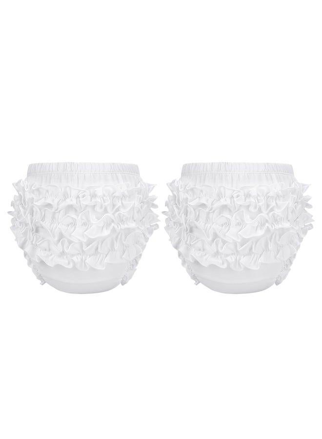 Durio Baby Bloomers for Toddler Girls Ruffle Diaper Covers for Girls Cute Cotton Baby Girl Shorts, Z White & White, 6-12 Months - Image 1