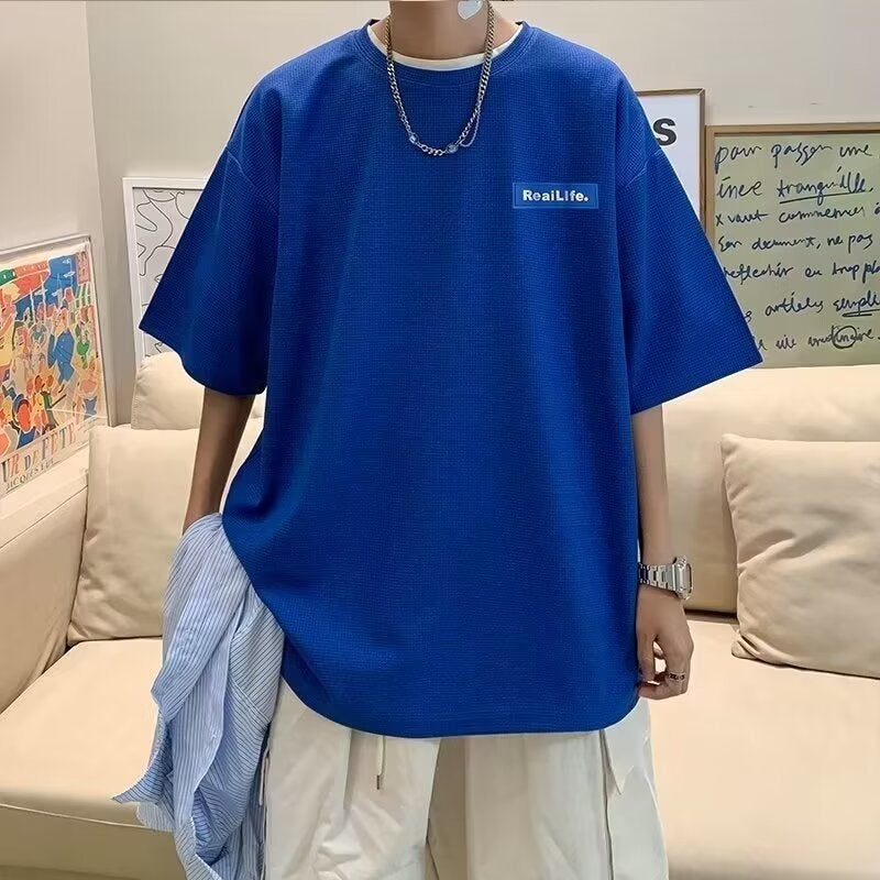 Thin Ice Silk Short-sleeved T-shirt Men's Summer 2024 New Arrival Waffle Casual Loose Half-sleeved Top Clothes Ins Trendy - Image 5