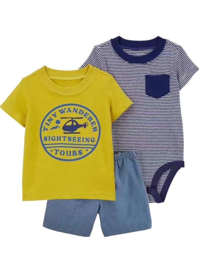 3-Piece Baby Boy Short-Sleeved Shorts Jumpsuit - Image 1