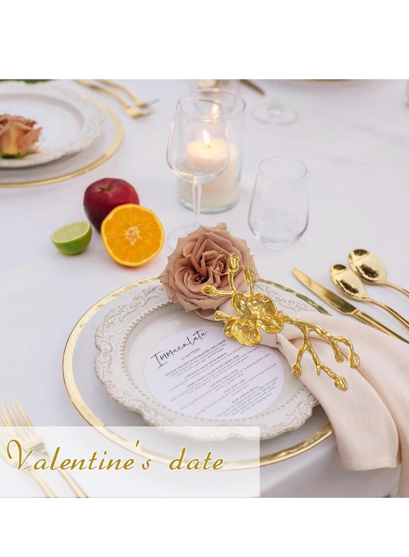 Napkin Rings, Gold Metal Plum Blossom Napkin Rings Cloth Napkin Holder for Weddings, Valentines Day, Holiday, Receptions, Dinner Party, Banquet, Buffet Table Decor 6Pcs, Gold - Image 4