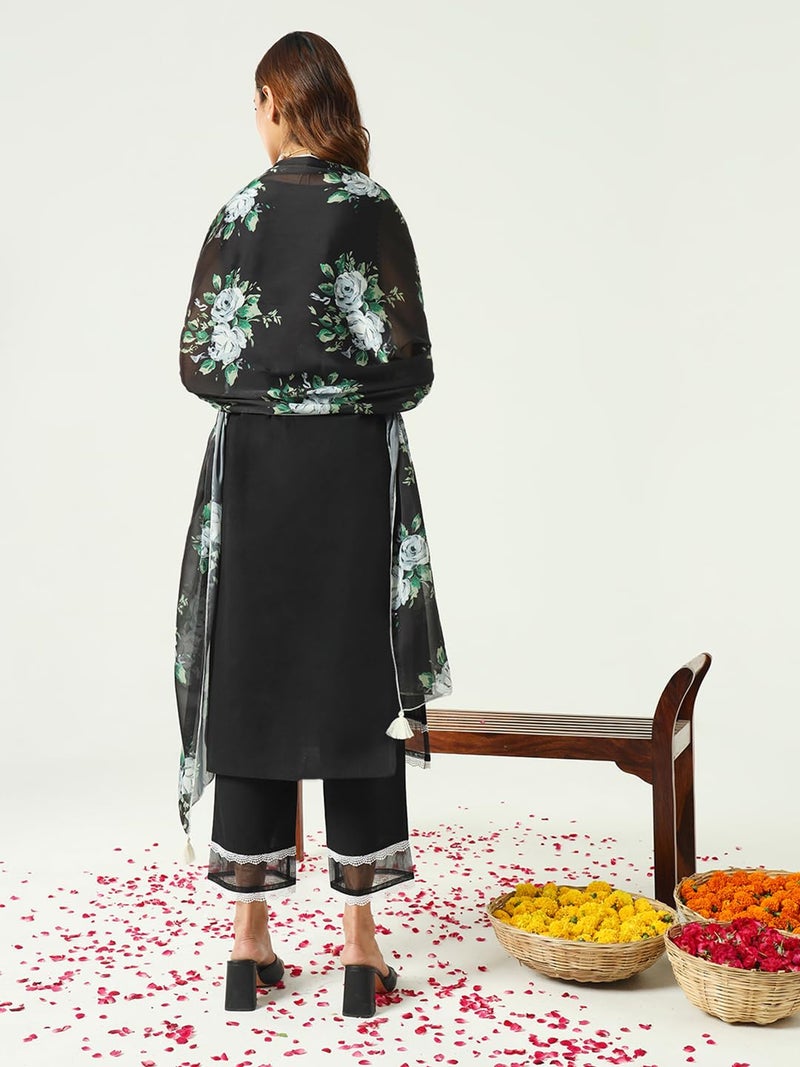 FIORRA Women's Cotton Straight Kurta Pant With Dupatta - Image 3