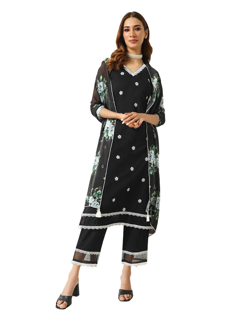 FIORRA Women's Cotton Straight Kurta Pant With Dupatta - Image 1