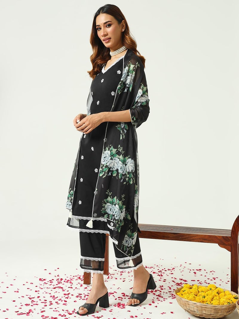 FIORRA Women's Cotton Straight Kurta Pant With Dupatta - Image 2