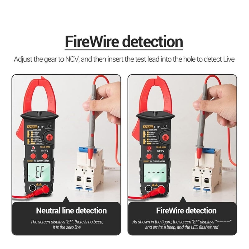 ST184 Digital Multimeter Clamp Meter True RMS 6000 Counts Professional Measuring Testers AC/DC Voltage AC Current Ohm(ST184 Black(Box)) - Image 4