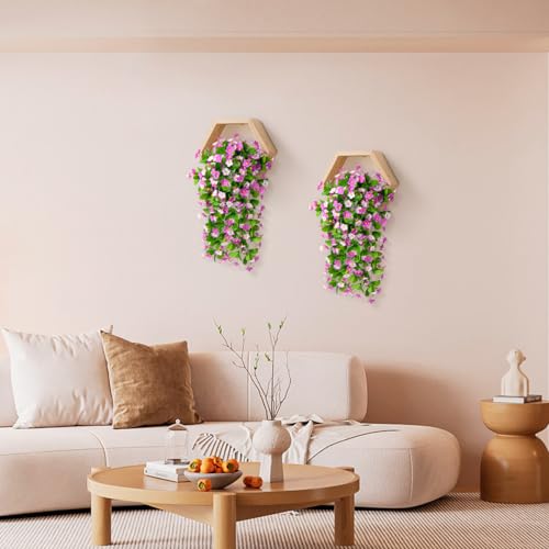ZFProcess 2 Pack Artificial Hanging Flowers, Fake Flowers Hanging Plant Violet Flower, Artificial Faux Silk Spring Flower for Wall Front Door Yard Garden Wedding Outdoor Decoration(Purple) - Image 2