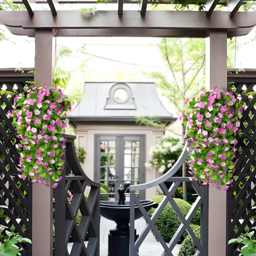 ZFProcess 2 Pack Artificial Hanging Flowers, Fake Flowers Hanging Plant Violet Flower, Artificial Faux Silk Spring Flower for Wall Front Door Yard Garden Wedding Outdoor Decoration(Purple) - Image 5