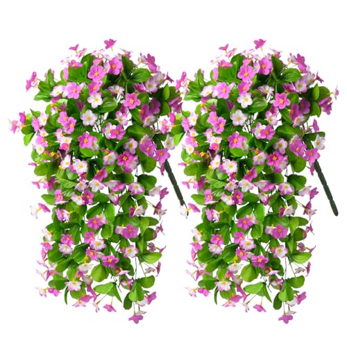 ZFProcess 2 Pack Artificial Hanging Flowers, Fake Flowers Hanging Plant Violet Flower, Artificial Faux Silk Spring Flower for Wall Front Door Yard Garden Wedding Outdoor Decoration(Purple) - Image 1