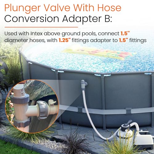 Ophjerg Above Ground Plunger Valves with Pool Hose Adapter B for Intex Above Ground Pool & Pump, Pool Parts and Accessories On/Off Plunger Valve Replacement & 25009 Hose Conversion Adapter 1 1/4 to 1 1/2 - Image 2