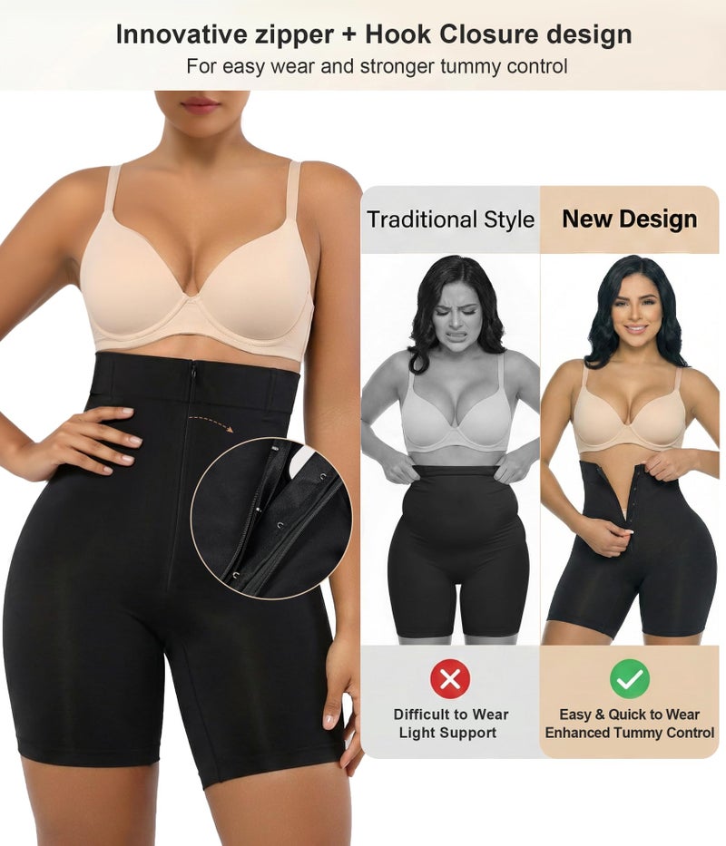 SHAPERX High-Waisted Tummy Control Shapewear for Women Seamless Zip-Up Easy-On Body Shaper Shorts Slimming Fit Underwear,SZ5820-Black-L - Image 3