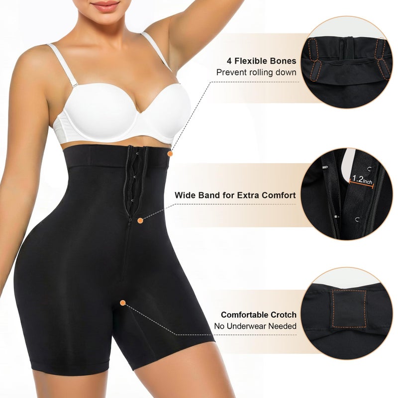SHAPERX High-Waisted Tummy Control Shapewear for Women Seamless Zip-Up Easy-On Body Shaper Shorts Slimming Fit Underwear,SZ5820-Black-L - Image 4