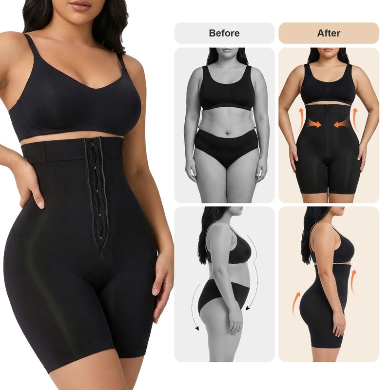 SHAPERX High-Waisted Tummy Control Shapewear for Women Seamless Zip-Up Easy-On Body Shaper Shorts Slimming Fit Underwear,SZ5820-Black-L - Image 5