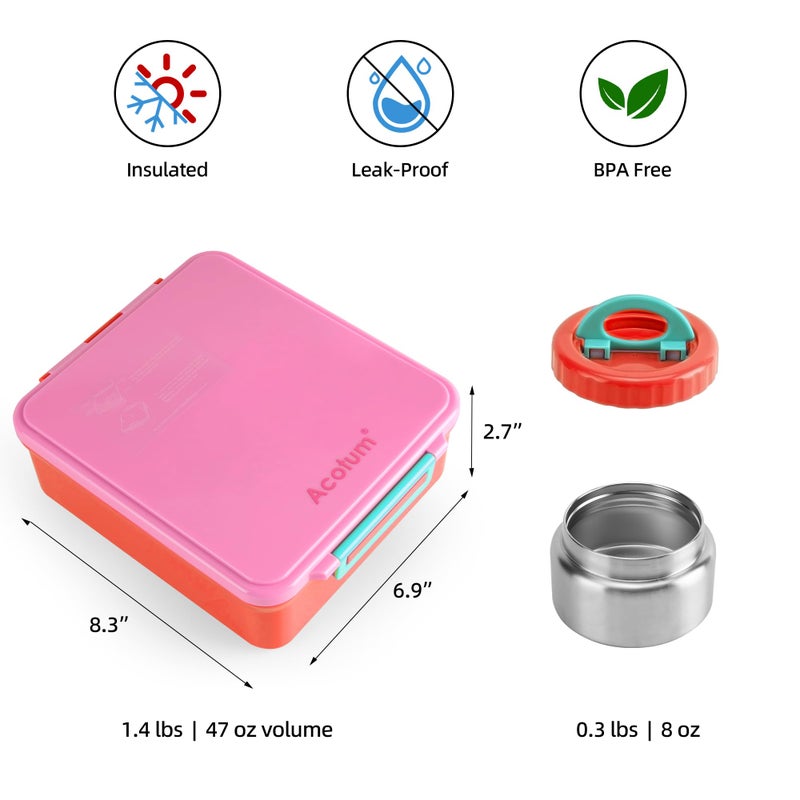 ACOTUM Bento Lunch Box for Kids With 8oz Soup Thermo,Leak-proof Lunch Containers with 4 Compartment,Thermo Food Jar, Food Containers for School(Vermilion) - Image 5