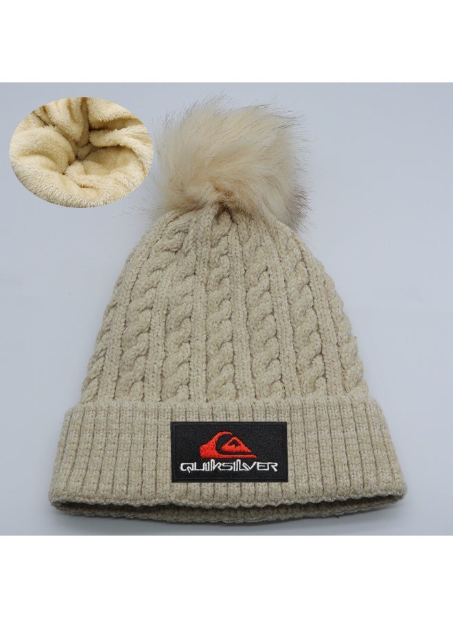 Quiksilver Sherpa-Lined Pom-Pom Beanie - Beige Winter Outdoor Beanie for Men & Women