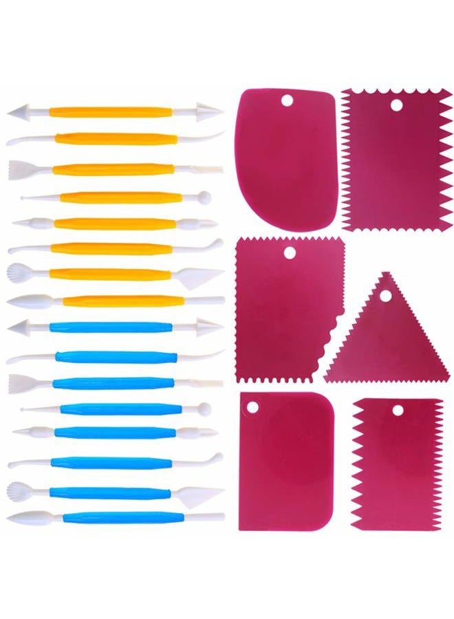 DaKuan Cake Sc Smoother and Fondant Kits, Fabulous 6 Pcs Cake Decorative Scrapers Polisher and 16 Pcs of Cake Modeling and Sculpting Tools - Image 1