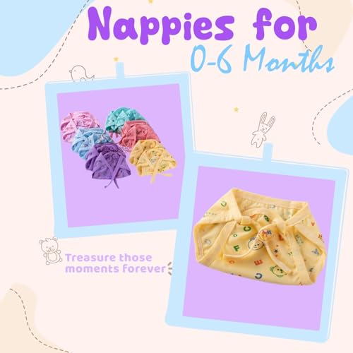 4INFANTSONLY 10 Pcs Nappy for New Born Baby 0 to 6 Months | Soft Cotton Langots | Washable & Adjustable Nappies for Babies (Multicolor) - Image 4