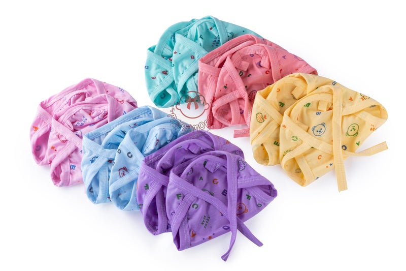 4INFANTSONLY 10 Pcs Nappy for New Born Baby 0 to 6 Months | Soft Cotton Langots | Washable & Adjustable Nappies for Babies (Multicolor) - Image 1