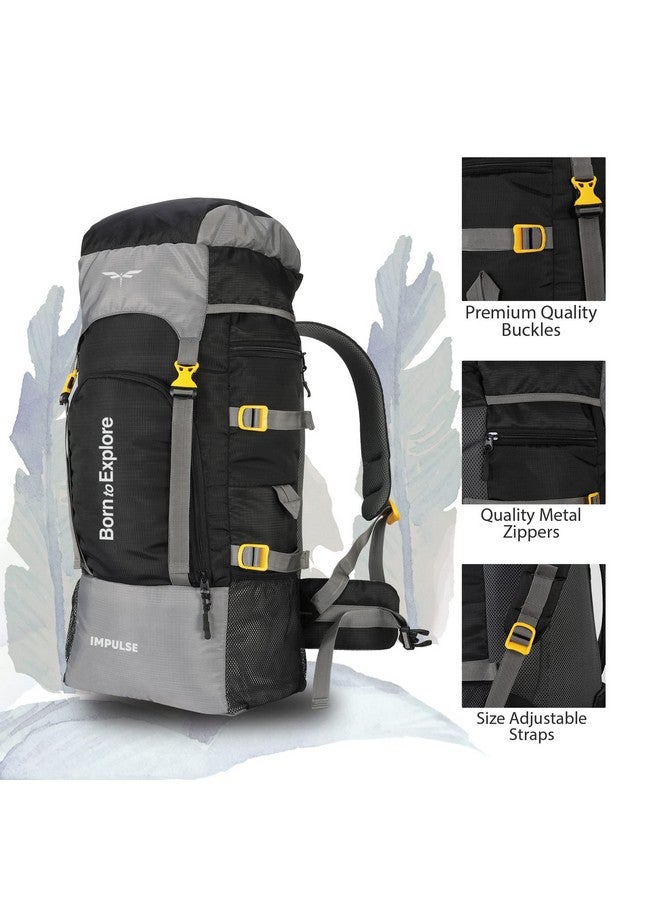 Impulse Impulse 4 Compartment Rucksack Bags 60 Litres Travel Bag For Men Tourist Bags For Travel Backpack For Hiking Trekking Bag For Men Camping Keep Discovering Light Black With 1 Year Warranty One Size - Image 4