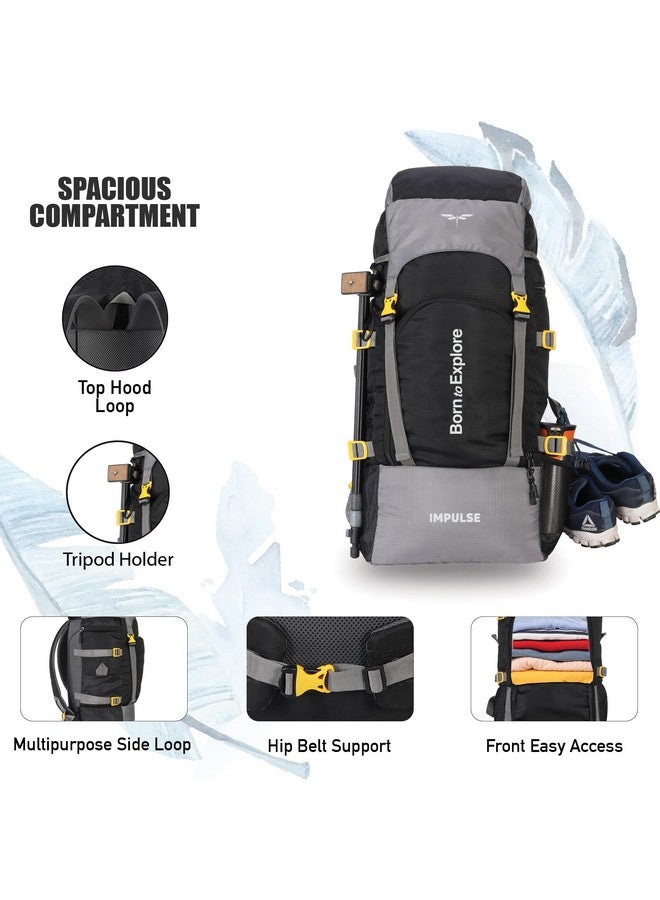 Impulse Impulse 4 Compartment Rucksack Bags 60 Litres Travel Bag For Men Tourist Bags For Travel Backpack For Hiking Trekking Bag For Men Camping Keep Discovering Light Black With 1 Year Warranty One Size - Image 2