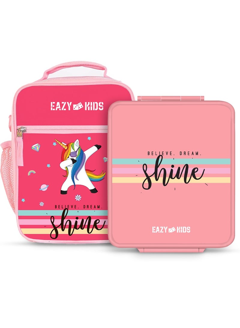 Eazy Kids Bento Boxes with Insulated Lunch Bag Combo - Shine Unicorn Pink - Image 1