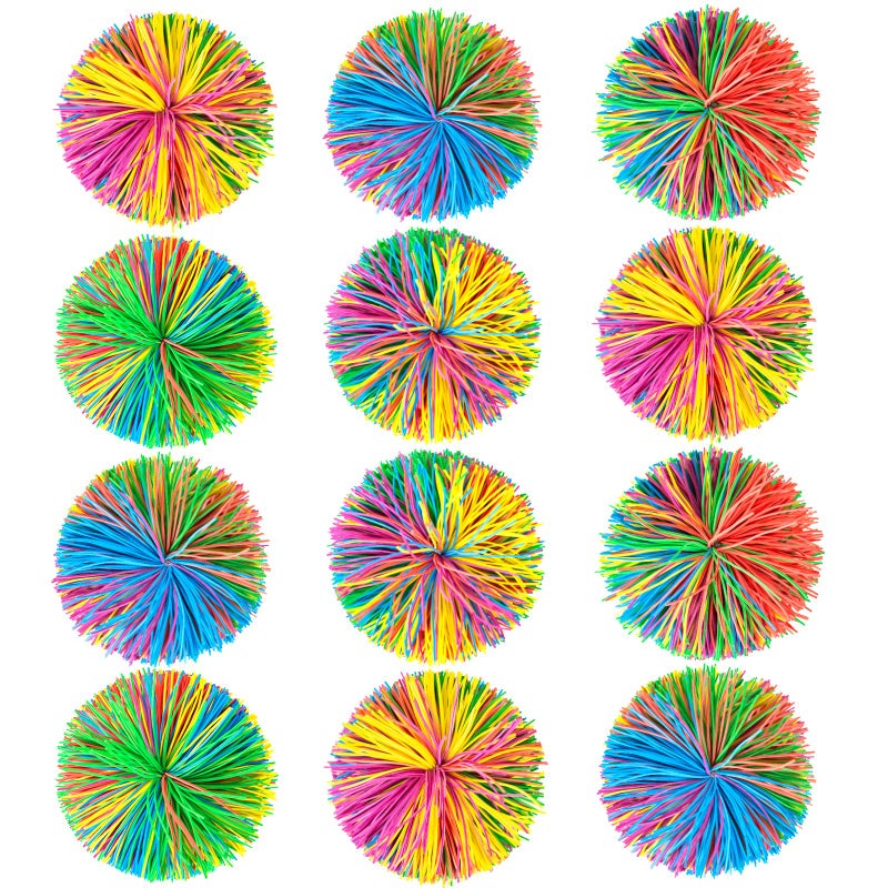 BLOOLILIES 12 Pack Stringy Balls Fidget Toys Sensory Toys Stress Balls Easter Basket Stuffers Rainbow Pom Ball Classroom Party Favors Soft Stretch Elastic Ball for Boys Girls Ages 3 Birthday Gift - Image 3