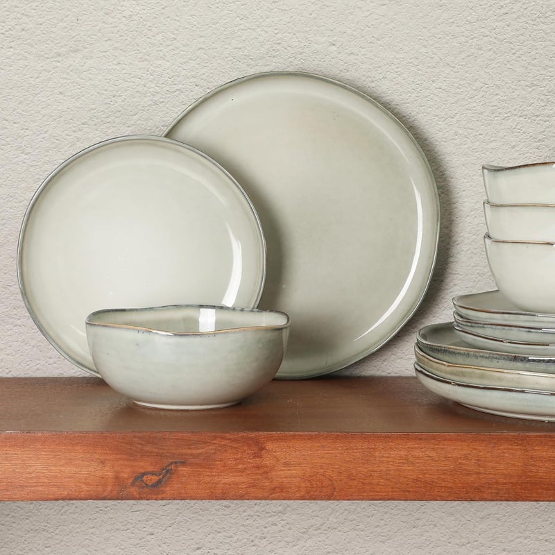 Gibson Soho Lounge Nardini 12 Piece Service for 4 Plates and Bowls Reactive Glaze Dishes Stoneware Ceramic Dinnerware Set  Moon White - Image 2