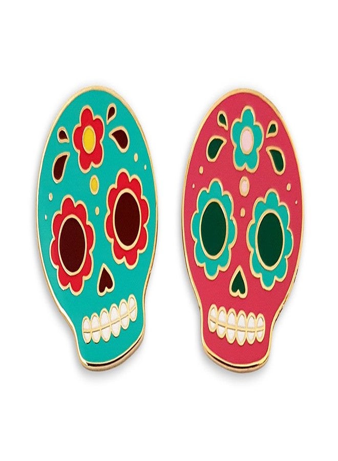 Pinsanity Cute Sugar Skulls Enamel Lapel Pins (Set of 2) - Image 1