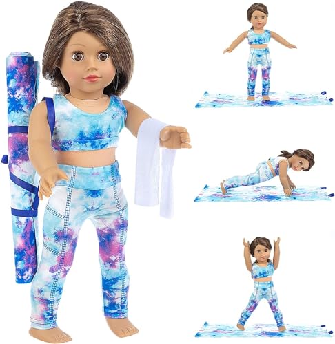 Ecore Fun 3Pack 18 Inch Doll Clothes  Sports  Gymnastics Outfit Sets Includes Vest Suit Yoga Mat and Towel - Image 1