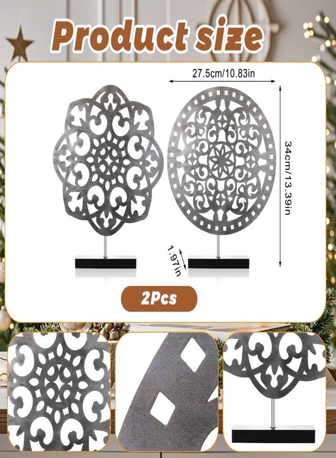 Shimeyao 2 Pack Metal Carved Cutout Flower Medallion Sculpture Retro Distressed White Tabletop Decor for Cabinets, Home, Mantel, Living Room, Bedroom, Office Desktop - Image 3