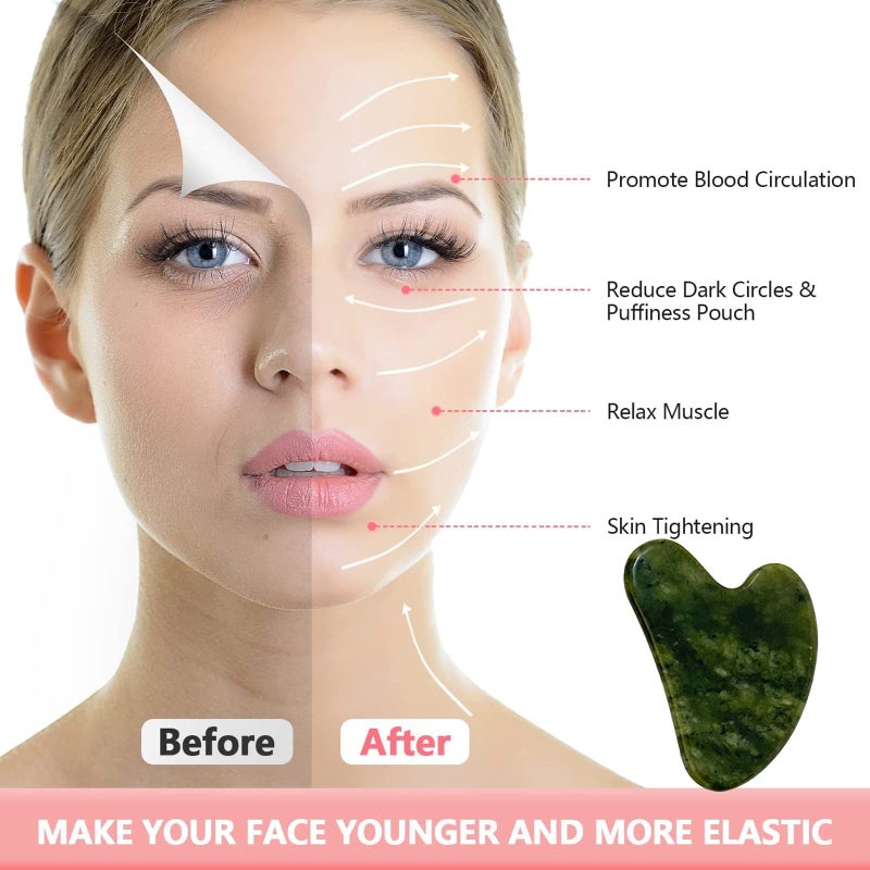 OXT Gua Sha, Premium Gua Sha Facial Tools, Guasha Tool for Face Upgraded, Guasha Natural Jade Stone (Dark Green) - Image 2