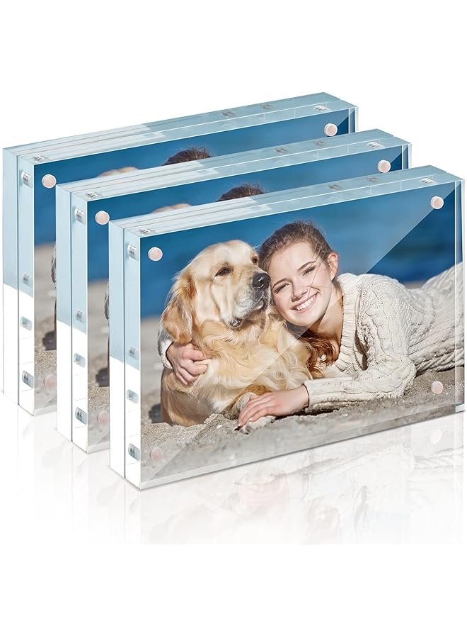 The Bros Acrylic Picture Frame 4x6, Acrylic Frame 3 Pack Horizontal Magnet Double Sided Picture Frame, Free Standing Desktop Acrylic Photo Frame Display, Picture Frame, 10+10mm Thickness Clear Magnetic - Image 1