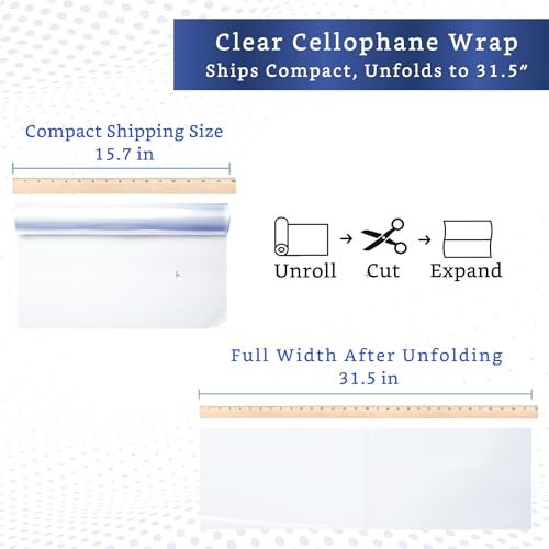 FIESTA WRAPS Clear Cellophane Wrap Roll (31.5 in x 110 ft) - Cellophane Roll - Clear Wrapping Paper to Wrap Gift Baskets - Gift Basket Wrapping Supplies - Papel Celofán Transparente - Image 2