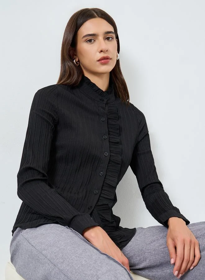 Take Two Solid Textured Front Frill Detail Shirt